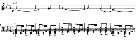 Tango music: top line is violin solo, bottom line is piano left hand